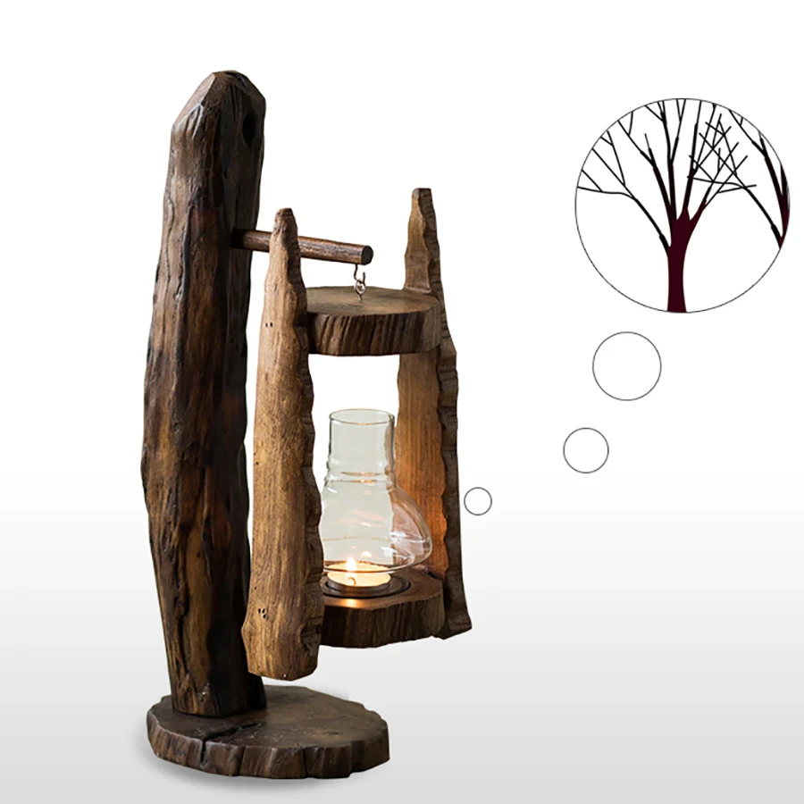 Подсвечник из тайского дерева винтажная стеклянная крышка рождественские