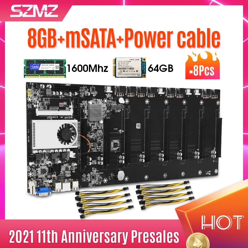 Набор материнской платы SZMZ 8 GPU для майнинга криптоэтериума с 1037U 64 Гб mSATA SSD и DDR3 1600