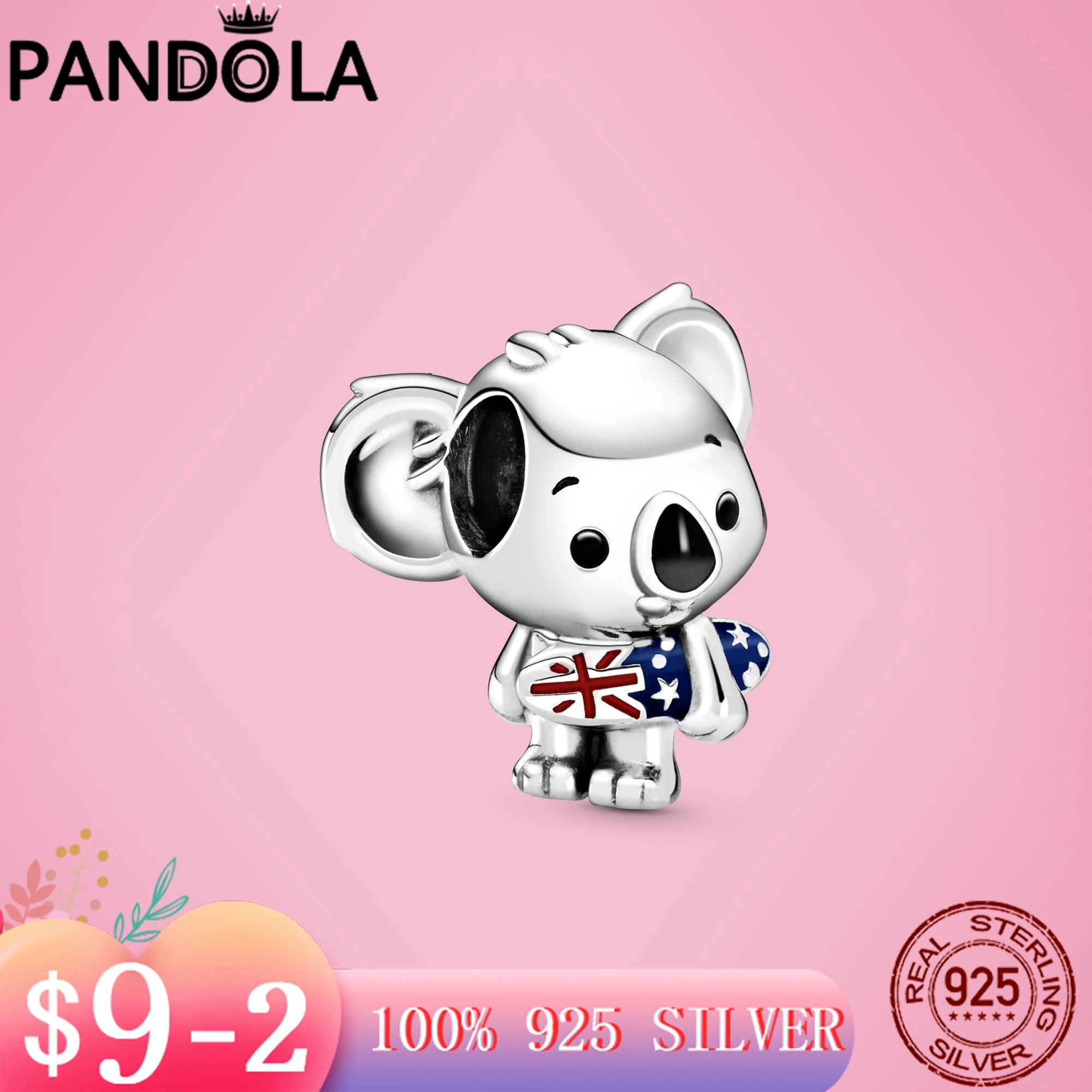 

Летние подвески-бусины, серебристые, австралийские, серфинг, коала, подходят для оригинальных браслетов Pandora, сделай сам, подарок для изгото...