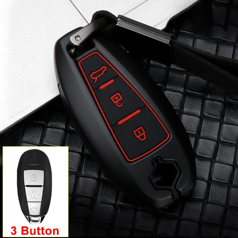 3 Button Black Red Цинковый сплав+ силиконовый автомобильный чехол для дистанционного ключа от машины чехол для Suzuki Vitara Ignis Kizashi SX4 Baleno Ertiga Swift Liana S-Cross Samurai - Название цвета: 3 Button Black Red
