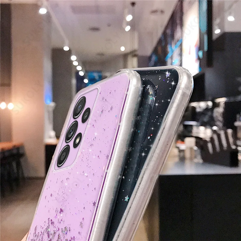 With Neck Strap Rope Cord Clear Glitter Case For Samsung A52 5G A72 A53 A73 5G A52s A71 Samsung S23 S22 Ultra S20 S21 FE Case