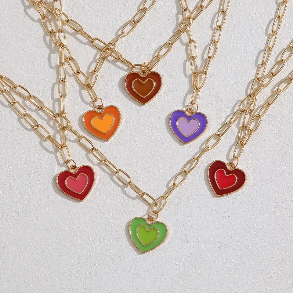 

Romantic Double Heart Necklace Jewelry Choker Pendant Link Chain Couple Necklaces For Lover Women Girl Lady Valentine's Day Gift