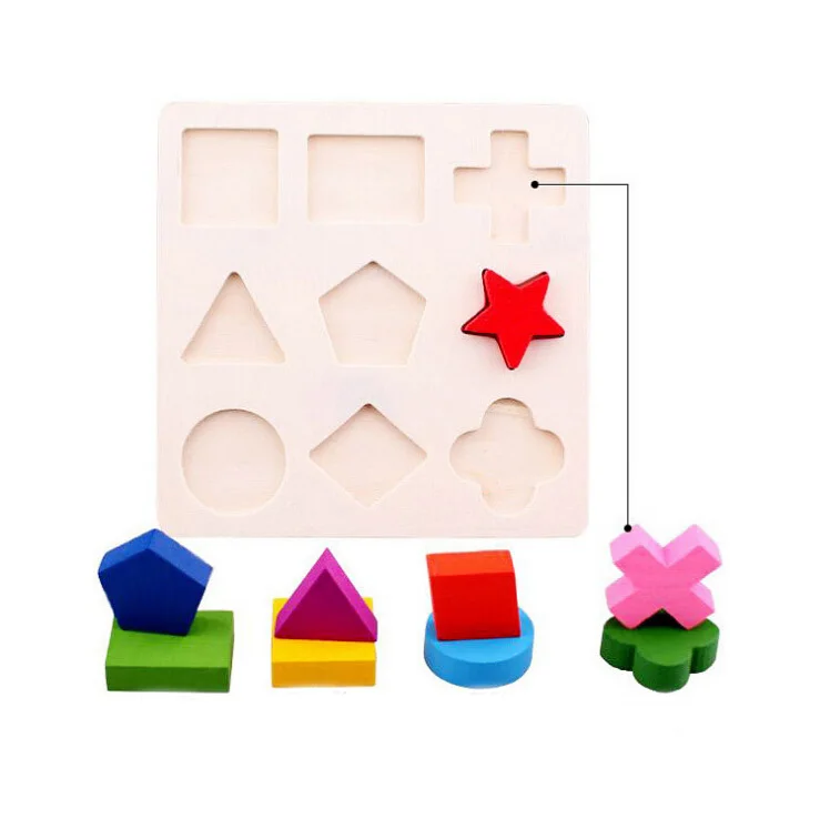 

Wooden Geometric Shapes Montessori Puzzle Sorting Math Bricks Preschool Learning Educational Game Baby Toddler Toys for Children