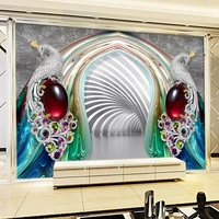 custom self adhesive waterproof wallpaper 3d diamond peacock jewelry mural living room tv sofa background 3d sticker wall papers
