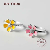 genuine 925 sterling silver rings for women yellow pink flower vantage minimalist thin circle gem rings fine jewelry