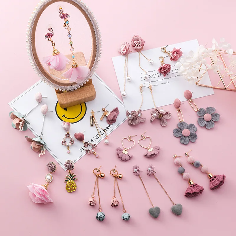 Женские Висячие серьги с розовым цветком простые подвески в Корейском стиле