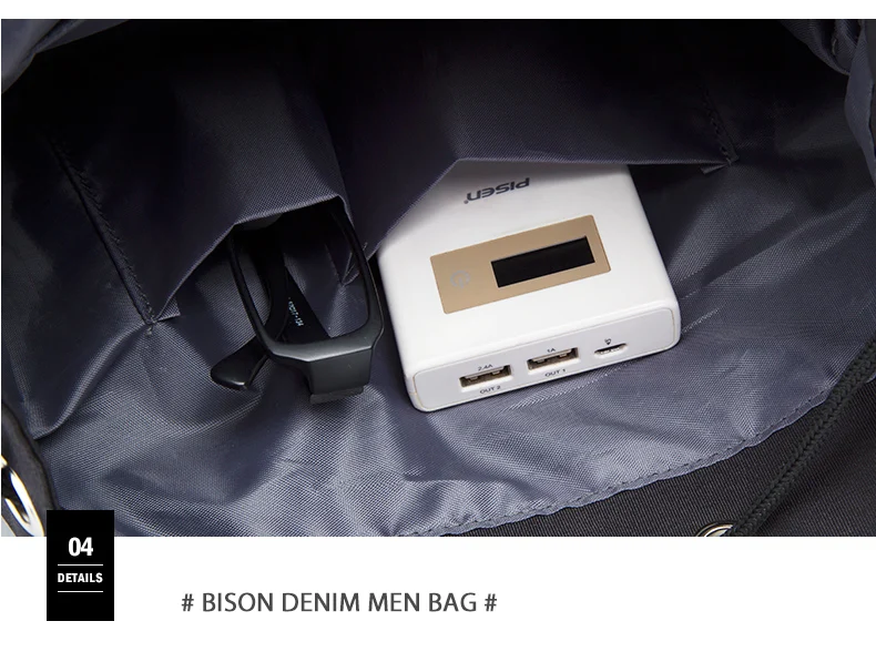 BISON DENIM Модные мужские рюкзаки большой 15 дюймов ноутбук водонепроницаемые дорожные сумки для мужчин USB Противоугонная школьная сумка N2715