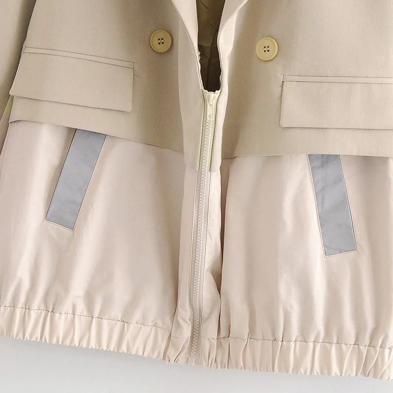 

SeeBeautiful Casual Stitching Large Size Blazer Coat Notched Long Sleeve Double Breasted New Fashion 2021 Spring Women E010