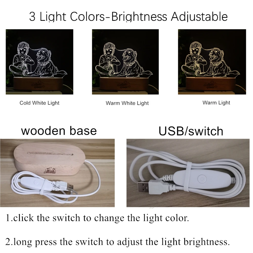 3D ночник светильник 3 цвета USB фото и текст на заказ DIY лампы лучший день рождения