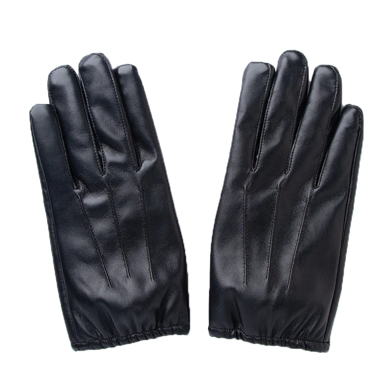 Короткие мужские кожаные перчатки из искусственной кожи, зимние и осенние теплые перчатки для вождения с бархатной подкладкой, черные улич...