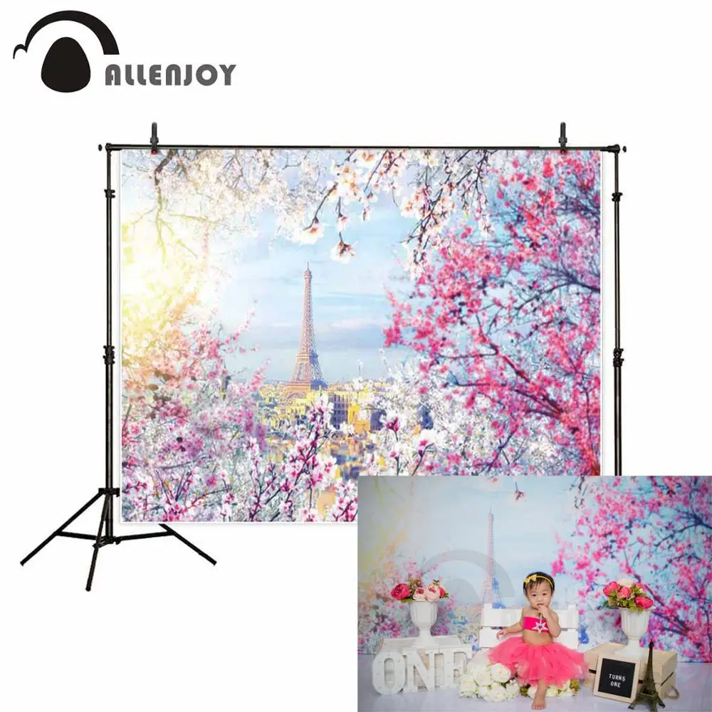 Весенний фон для фотосъемки Allenjoy с изображением Парижа Эйфелевой башни цветка