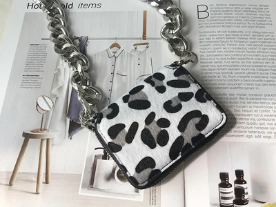 Leopard white Модная дизайнерская черно-белая мини-сумка на плечо с серебряной цепочкой, женская сумка через плечо, женская сумка с клапаном - Цвет: Leopard white