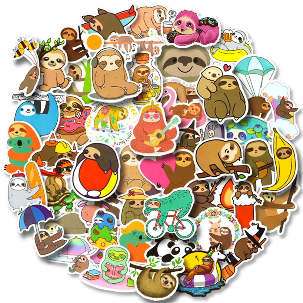 10/50PCS Kawaii Sloths Stickers Cartoon Fridge Guitar Laptop Motorcycle Luggage Skateboard PVC Graffiti Cool Sticker Decals