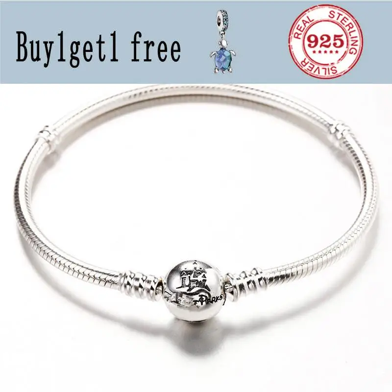 

Original 925 Sterling Silver Wonderful World Park Castlel Clasp Snake Chain Bracelet Bangle Fit Women Bead Jewelry