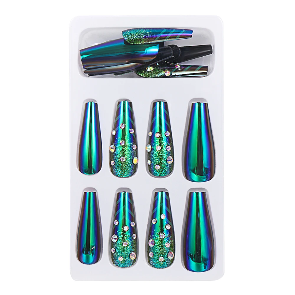 24 предмета в комплекте темно-зеленый накладные ногти длинный съемный