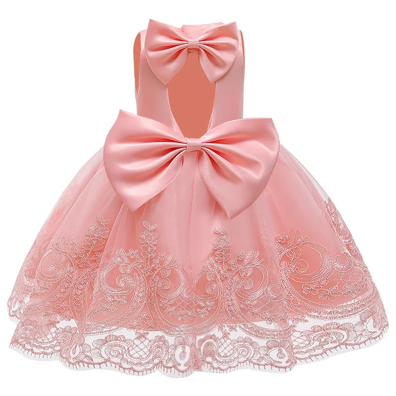 orange pink Летнее платье с большим бантом для маленьких девочек; кружевное платье-пачка для крещения; платья для девочек на день рождения, свадьбу; одежда для малышей - Цвет: orange pink