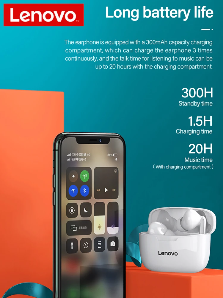 TWS наушники Lenovo XT90 с поддержкой Bluetooth 5 0 и сенсорным управлением 300 мАч|Наушники