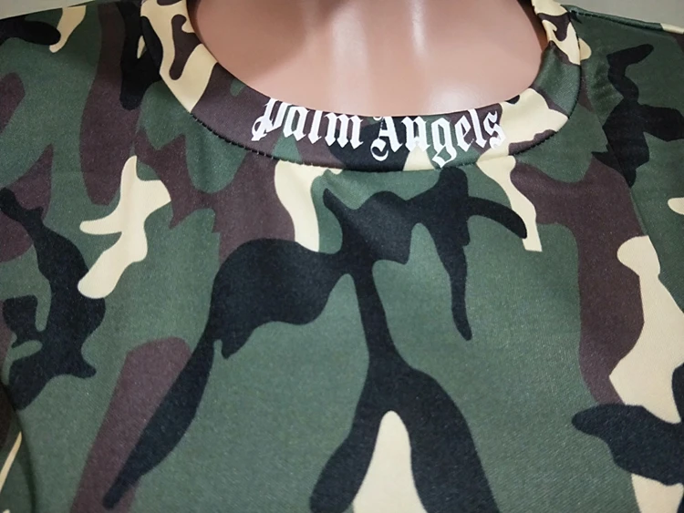 OMILKA, Camoflage, с буквенным принтом, хип-хоп, футболка, платье,, Осеннее, женское, с рукавом три четверти, Amry Green, Клубные, вечерние, мини-платья