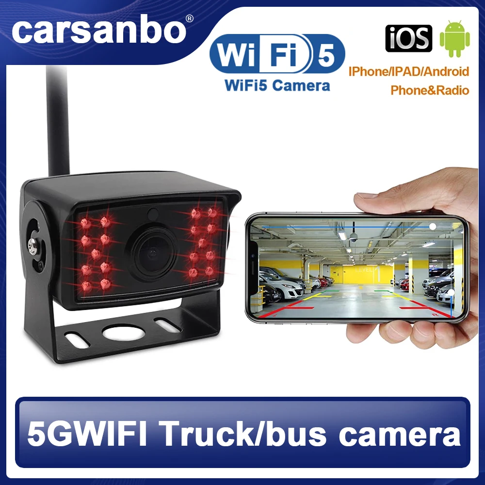 

Carsanbo car wireless WiFi5 rear view camera truck bus HD WIFI night vision waterproof backup camera for Android, IOS and radio