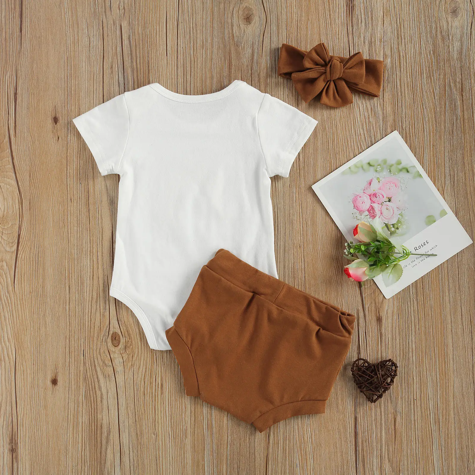 

Pudcoco 2021 Summer 0-18M Baby Girl 3Pcs Set Rainbow Leopard Letter Print Short Sleeve Bodysuit+Brown Shorts+Headband Clothes