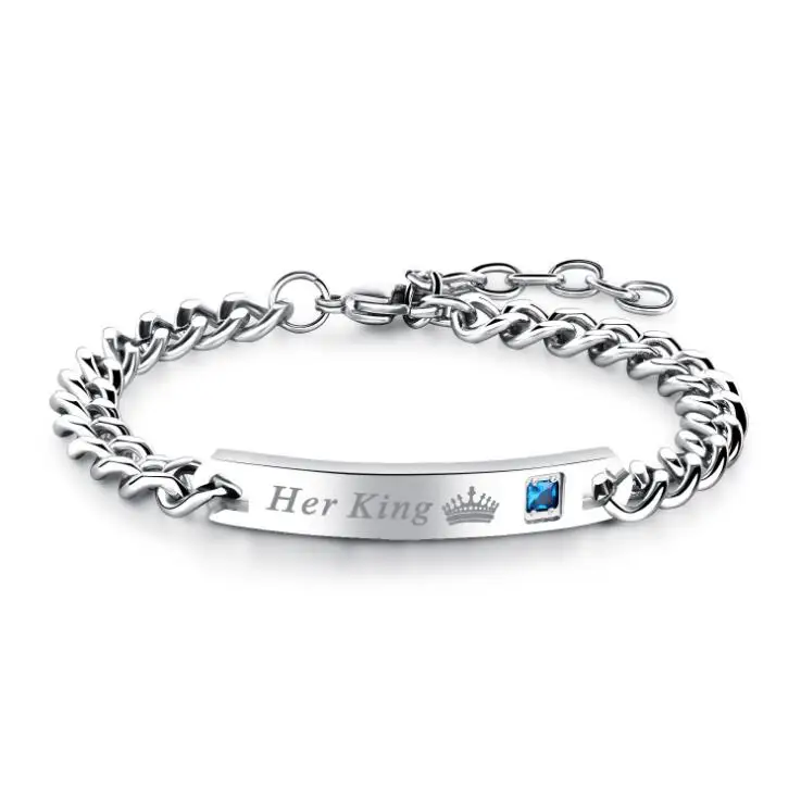 Прямая поставка браслеты из нержавеющей стали с надписью Her King His Queen Crytal