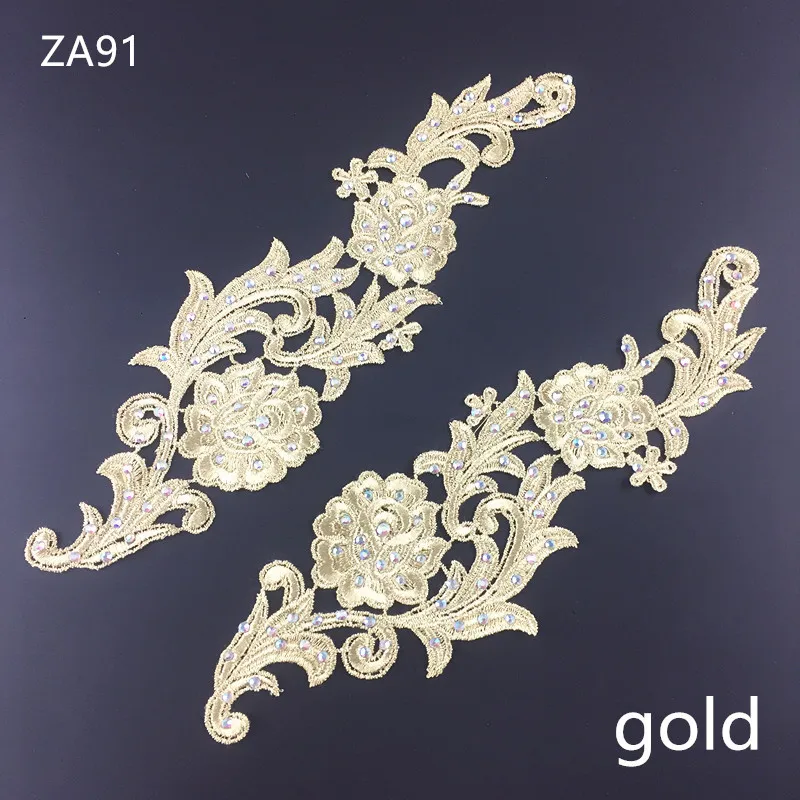 ZA91 gold Zsbszc зеркальная пара золотистого и серебряного цвета с вышивкой, кружевной аппликацией, цветочными нашивками, воротничком, свадебное платье, торжественное платье, аксессуары, ткань JA35 - Цвет: ZA91 gold