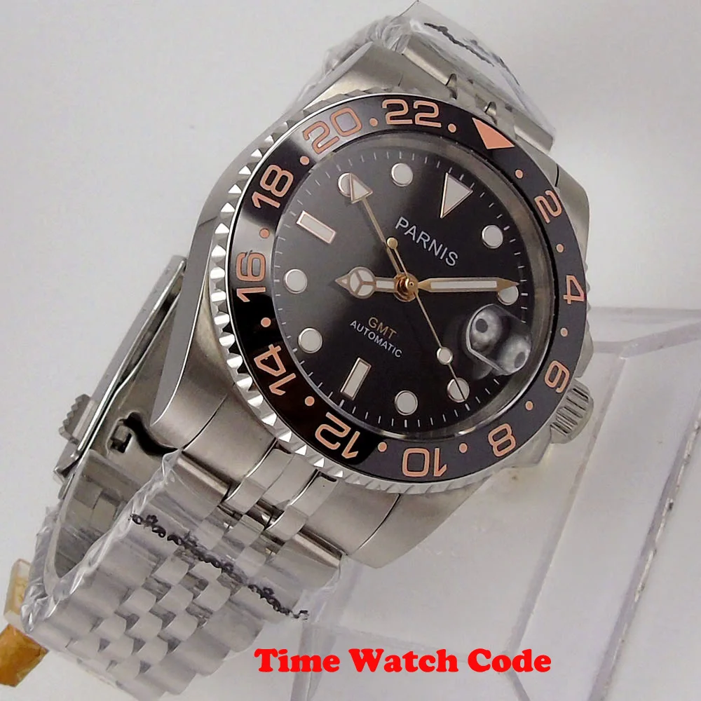 Часы мужские PARNIS автоматические с черным циферблатом 40 мм | Наручные часы