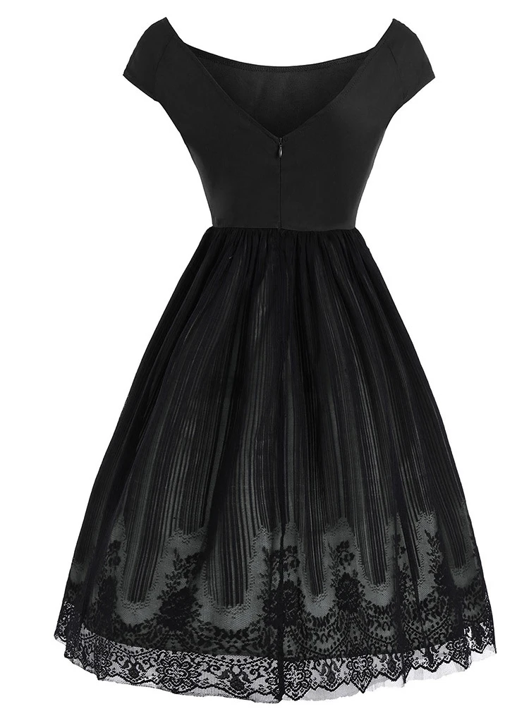 

Women's Vintage O Neck Swing Lace Patchwork Placement Print Dress Ladies Retro 1950s Casual Party Dresses
