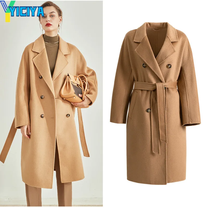 

Max Classic Water Ripple Double-sided Cashmere Coat Women Loose Woolen Sheepskin Coats Woman's Long Section Trench Wool Coats