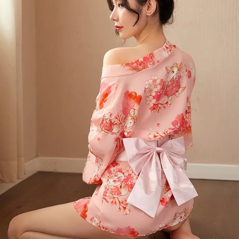 

Japanese Kimono Dress Sexy Sakura Girl Sexy Geisha Costume Woman Robe Vintage Haori Short Yukata Cosplay Bathrobe Silk Clothes