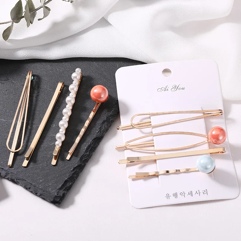 4 шт. корейские модные женские металлические заколки для волос имитация жемчуга