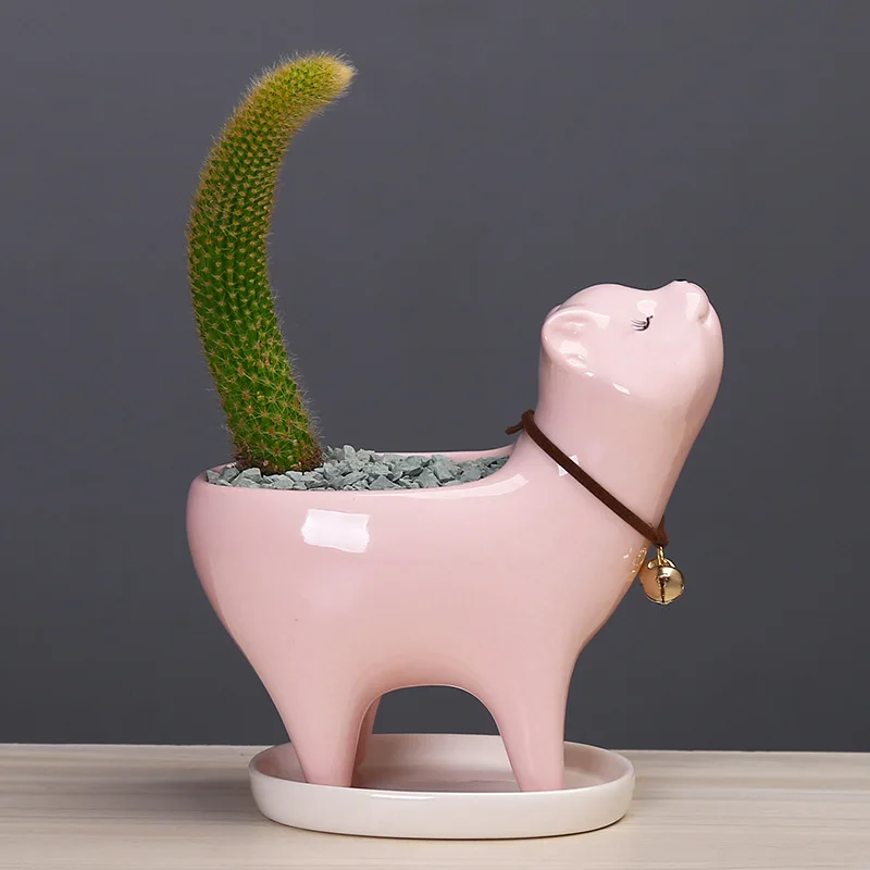 

Cute Color Dog/Cat Cartoon Succulent Planters Ceramic Flower Pot For Home Creative Tabletop Decor Various Styles Available