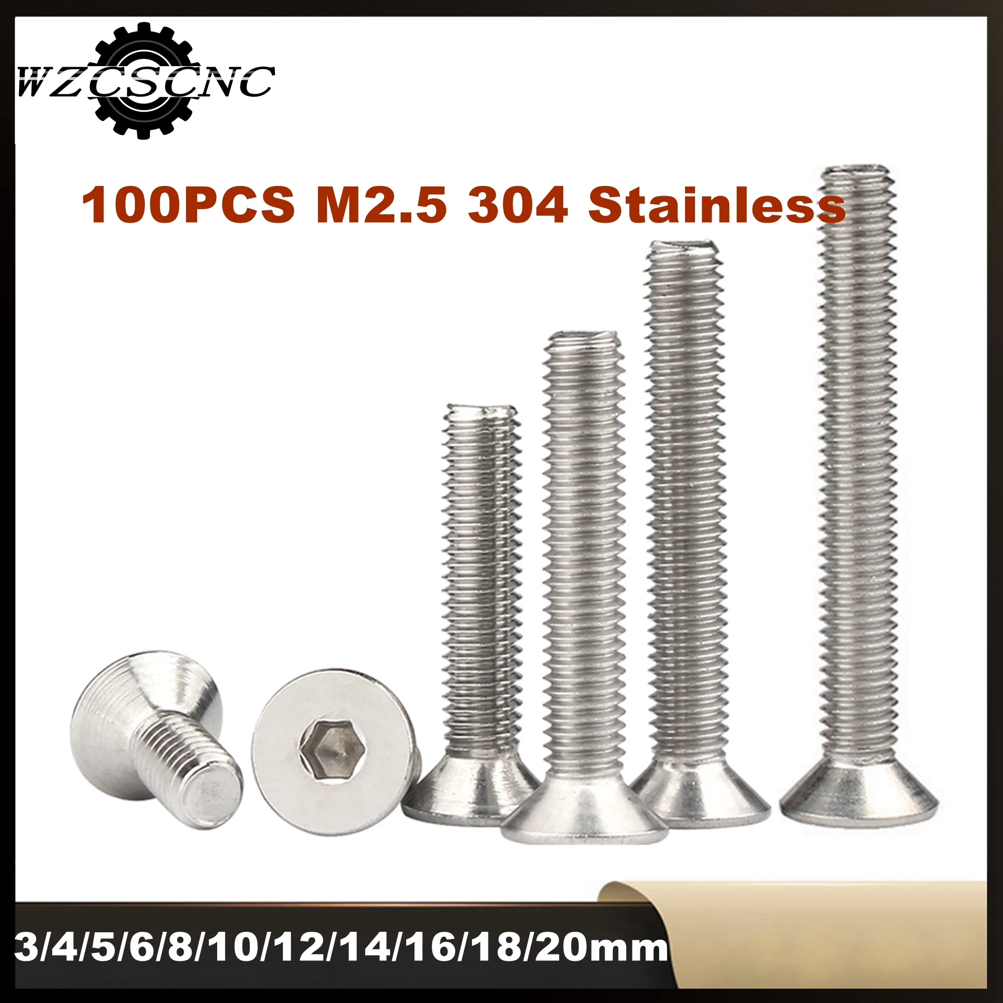 

100PCS M2.5 Hexagon Hex Socket Flat Head Screw 304 Stainless Steel Din7991 Allen Cap Countersunk Screw Bolt Furniture Screws