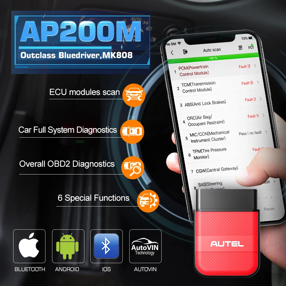 Autel AP200M bluetooth диагностический сканер obd2 автоматический считыватель кодов полная