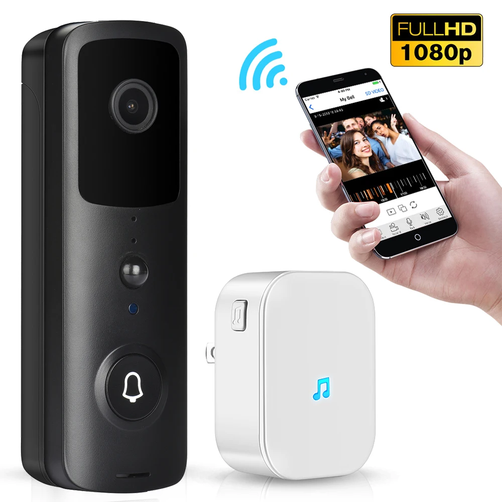 Беспроводной дверной Звонок DingDong черный умный звонок с Wi Fi двухсторонний