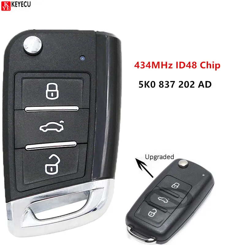 Запасной обновленный дистанционный ключ Keyecu 434 МГц ID48 для Volkswagen Beetle Passat Jetta Polo FCC ID: