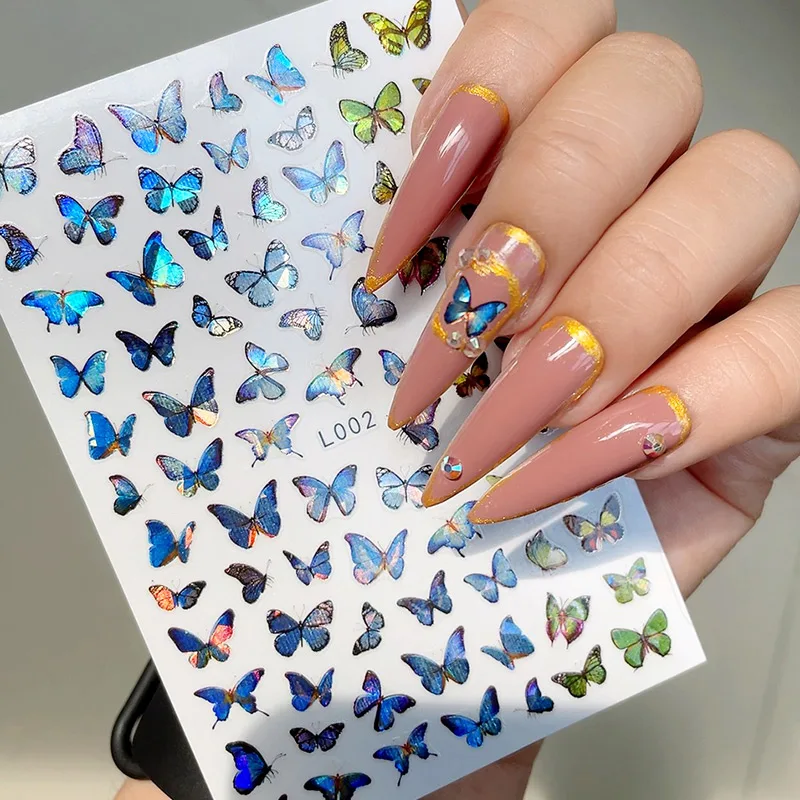 

Holographic Butterflies Nails Art Manicure Stickers Blue Black Decals Spring Theme Flowers Nail Decoration Manicure F678