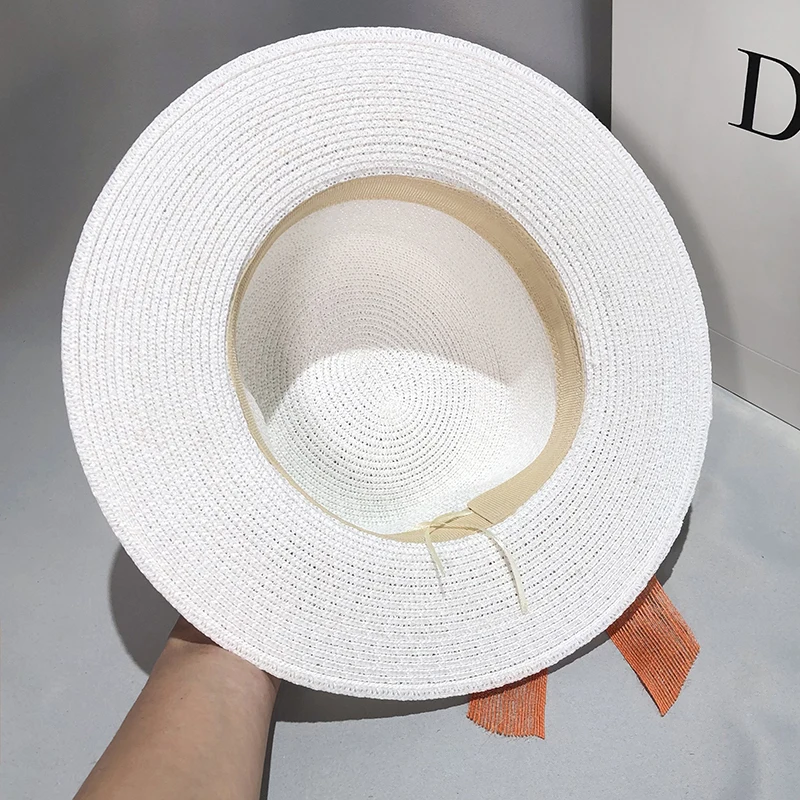 

Spring straw hat girl summer bow beach sun hat children sun hat British retro top hat
