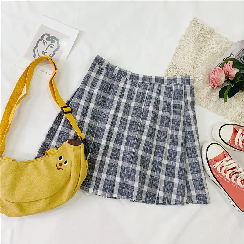 

Harajuku Plaid Skirt Female 2020 Summer Skirt Student Pleated Skirt Cute Pink Skirt Cotton Loose High Waist Zipper Skirts