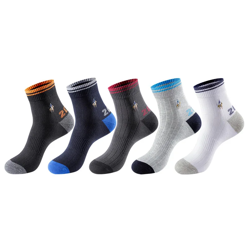 

Pier Polo Four Seasons Warm Breathable Absorb Sweat Cotton Men Middle Tube Socks Jacquard Embroidery Casual Sport Gift Socks Man