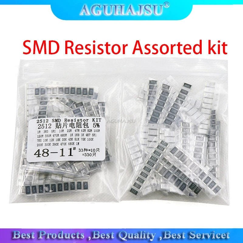 

330PCS/lot 1ohm-1M ohm Electronic Resistors 5% 2512 SMD Resistor Assorted kit set 10R 47R 100R 10K 470K 680K smd resistor pack