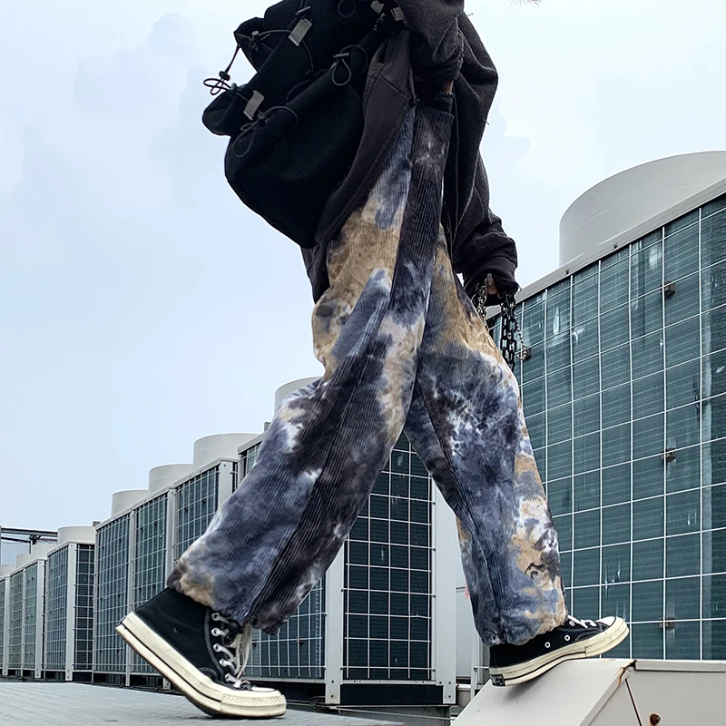 

Gothic Casual Pants Gradient Tie Dye High Waist Straight Corduroy Trousers 2020 Hip Hop High Street Loose Pant for Women and Men