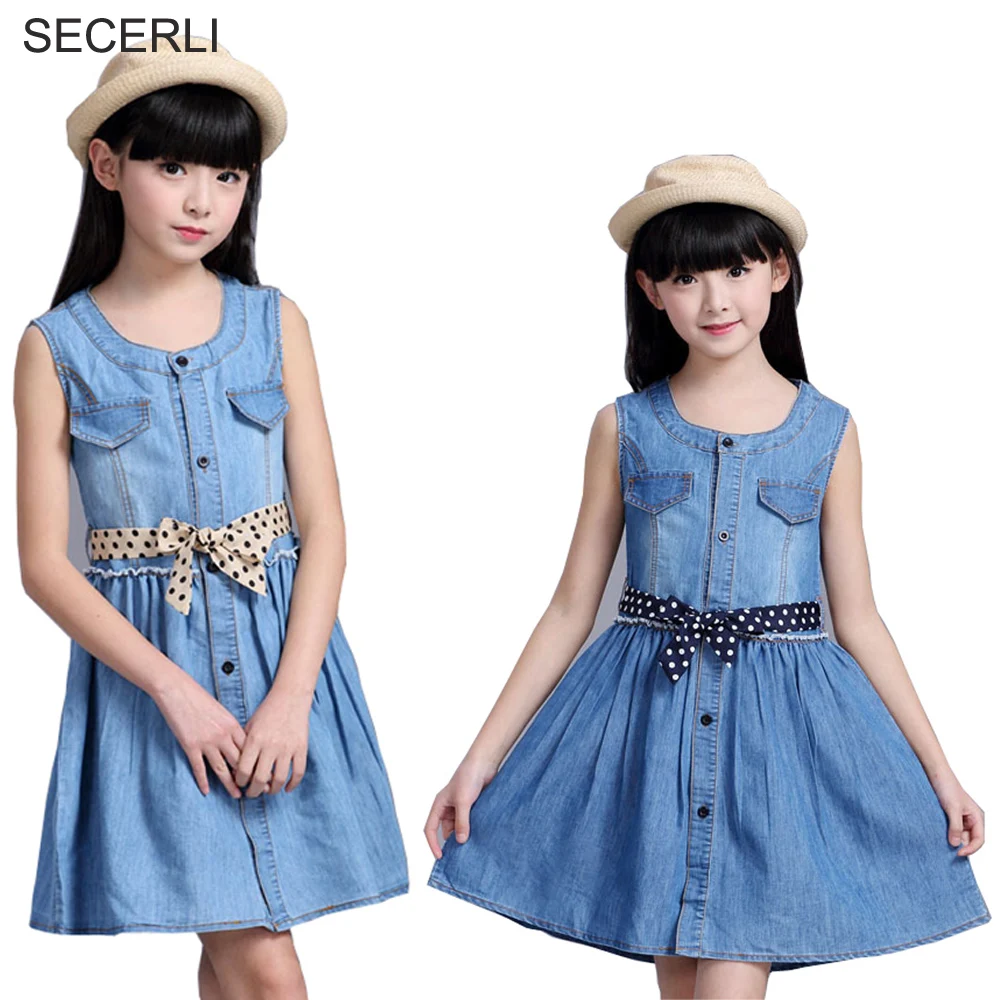 Летнее платье без рукавов для девочек от 3 до 15 лет с круглым вырезом из чистого