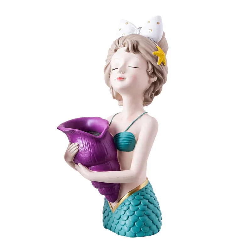 

Nordic Luxury Mermaid Vase Decoration Ornaments Living Room Dried Flower Pot Resin Crafts for Home Decor