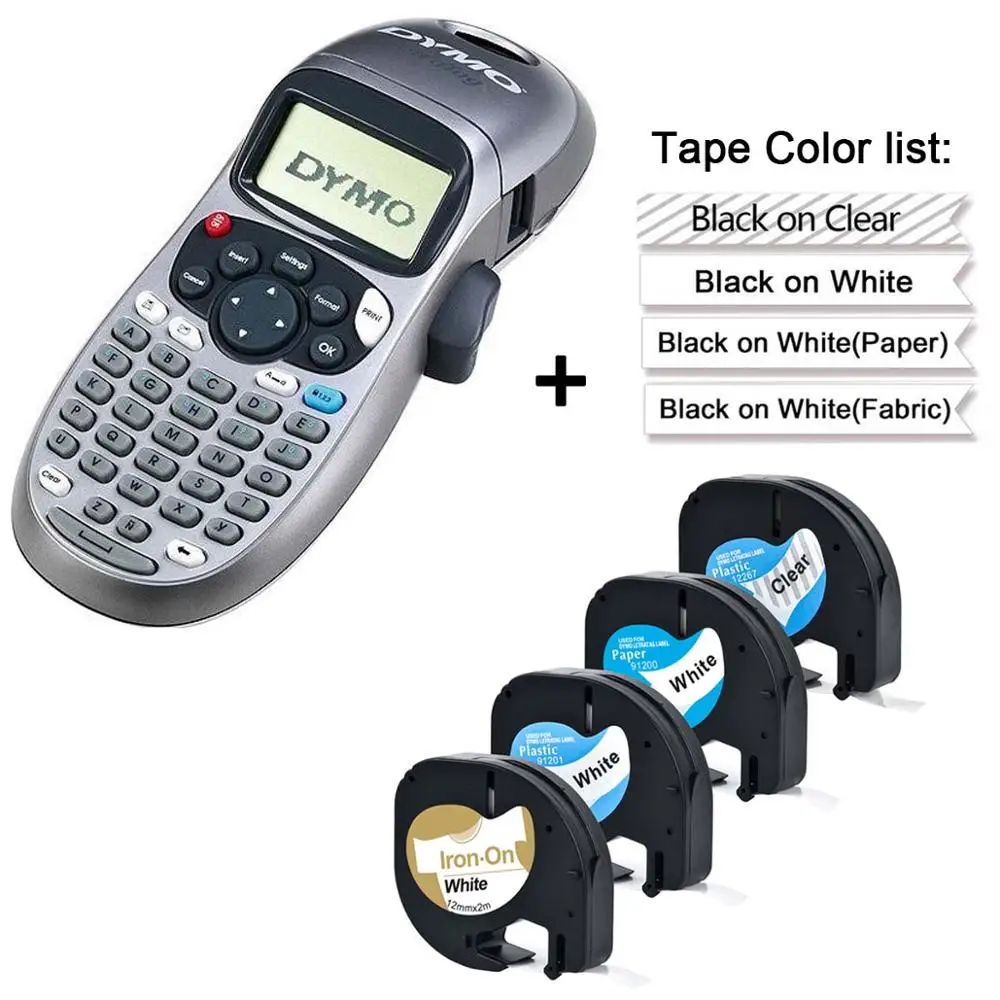 

Оригинальная черно-белая лента, 4 шт., 12267, 91200, 91201, 18769, 12 мм, Dymo LetraTag, принтер этикеток, устройство для изготовления этикеток