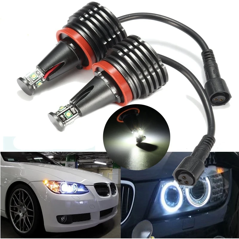 H8 Headlight Bulb 2Pcs 40W 4LED White Angle Eyes LED Marker Ring Light for BMW E60 E63 E64 E70 X5 X6 E82 E87 E89 Z7 E90 | Автомобили и