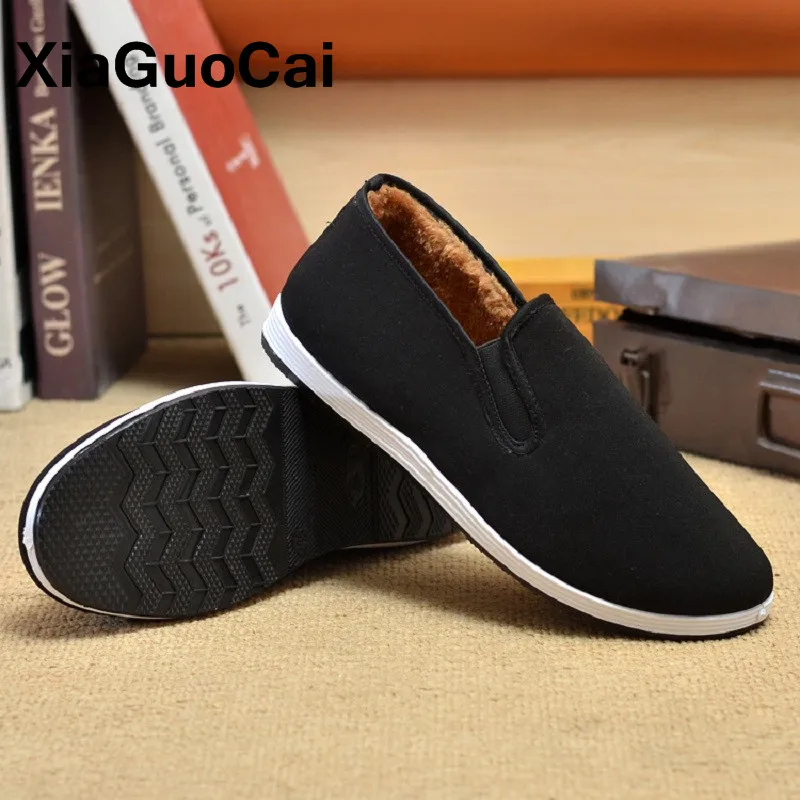 Men Canvas Shoes Winter Warm Casual Man With Fur Plush Cotton Flats Soft Sole Slip-On Male Loafers Driving Footwear Cheap | Обувь