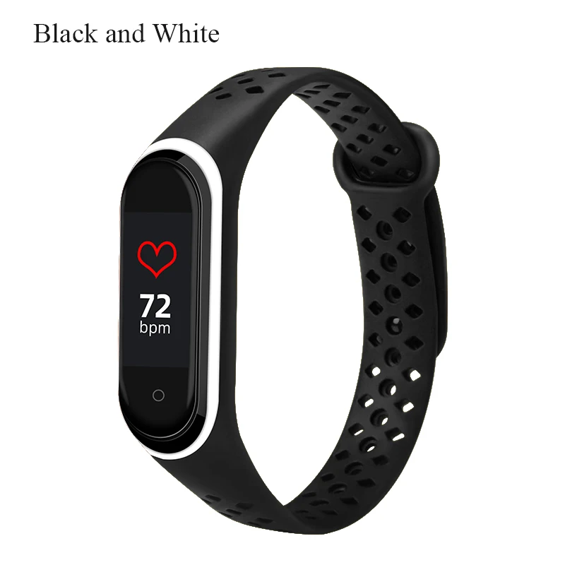 Black with white BOORUI mi Группа 4 ремешок дышащий силиконовый браслет спортивный ремешок для xiaomi mi Группа 4 mi band 3 NFC ремешок на запястье - Цвет: Black with white