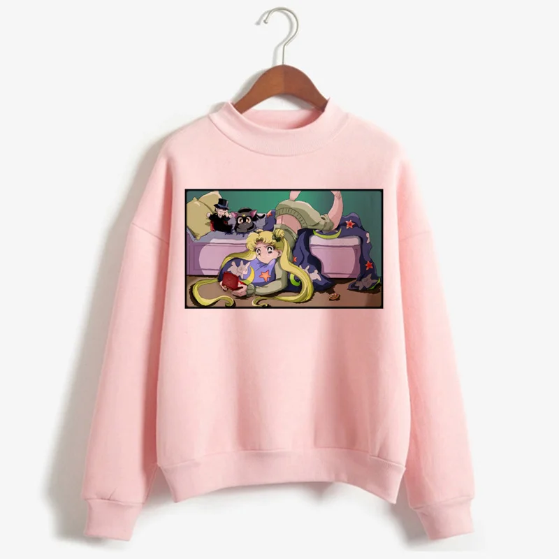 P1851D-pink Сейлор Мун каваи Харадзюку толстовки для женщин Ullzang милый кот Аниме Забавный мультфильм свитшоты Usagi 90s Эстетическая толстовка женская - Цвет: P1851D-pink