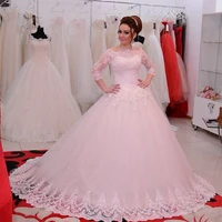 plus size lace applique wedding dress 34 sleeve ball gown bridal dresses elegant wedding gowns vestido de casamento boda